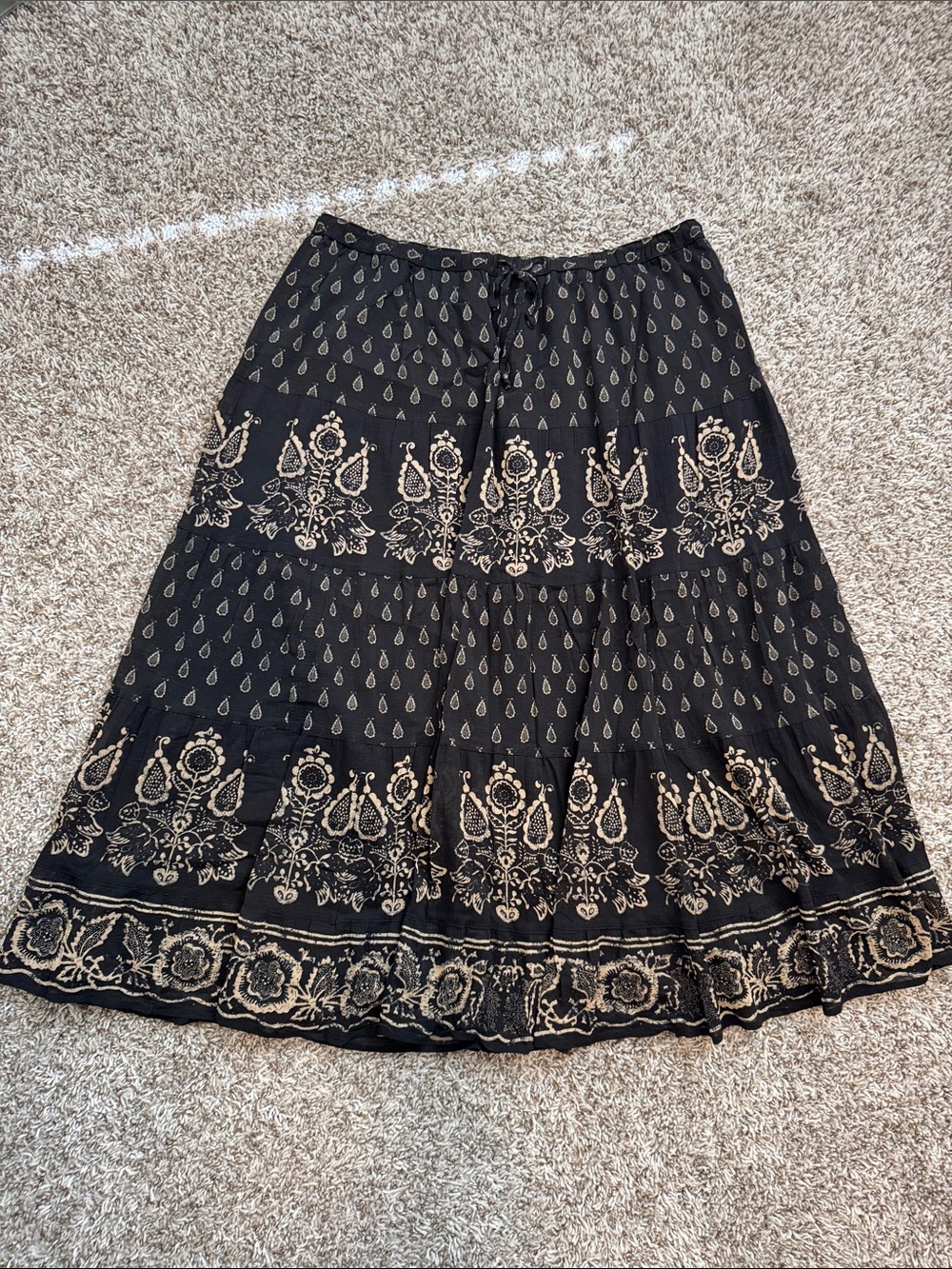 Lauren Ralph Lauren Black Floral Boho Maxi Skirt Size 1X Cotton Drawstring